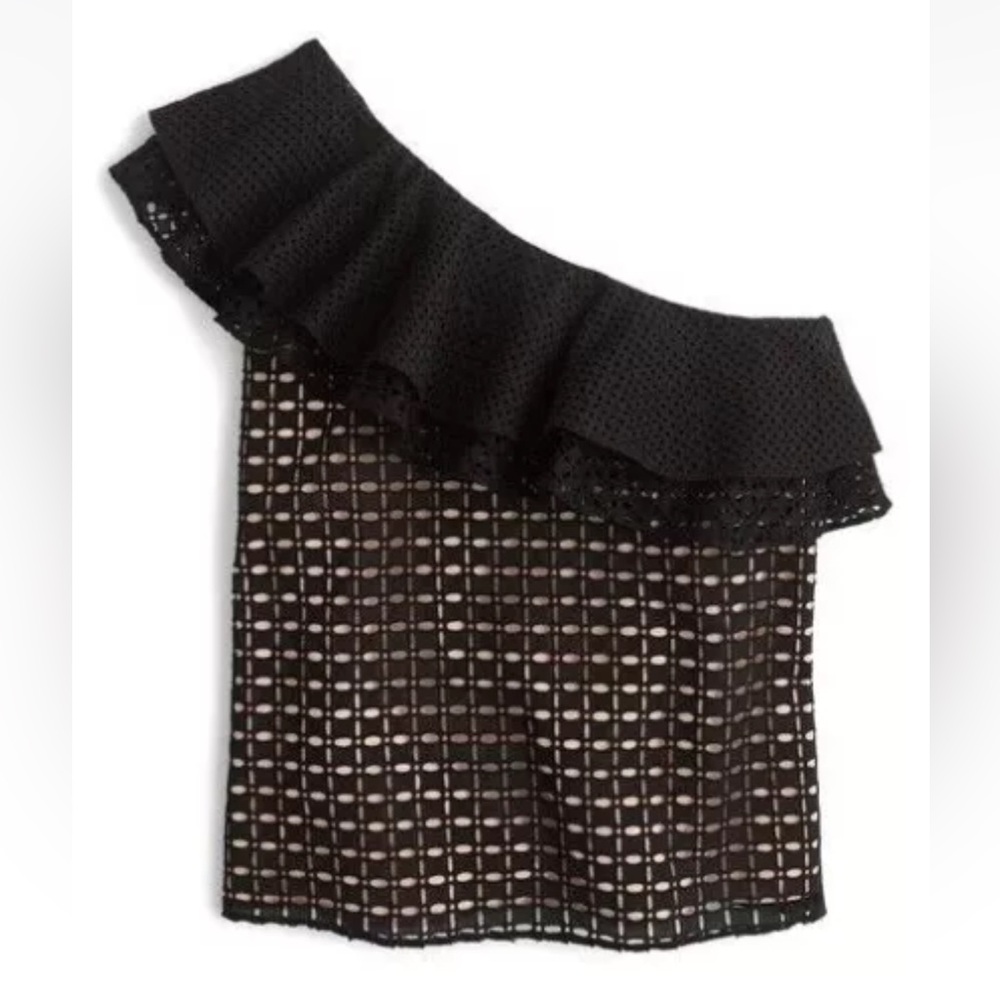 J. Crew Women's 00 One-Shoulder Ruffle Eyelet Black Sleeveless Top